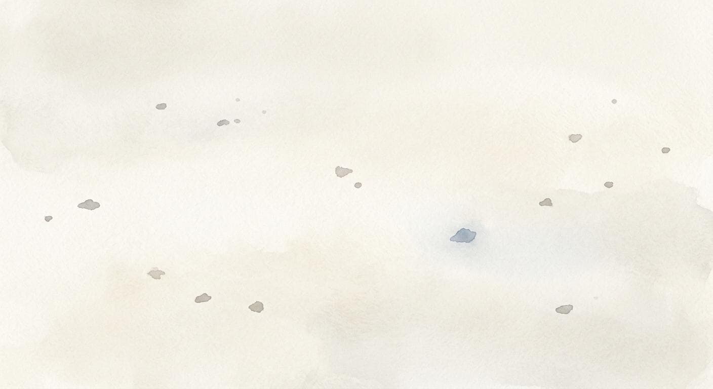 Tiny isolated shapes drifting far apart across an empty misty expanse, with no connections between them
